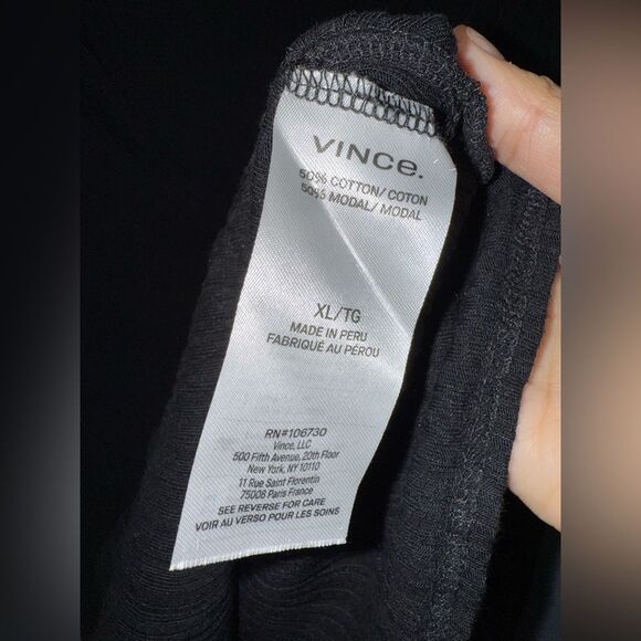 Vince Vince Black Ribbed Long Sleeve Wrap Top Cotton Modal Size XL EUC - Picture 5 of 7